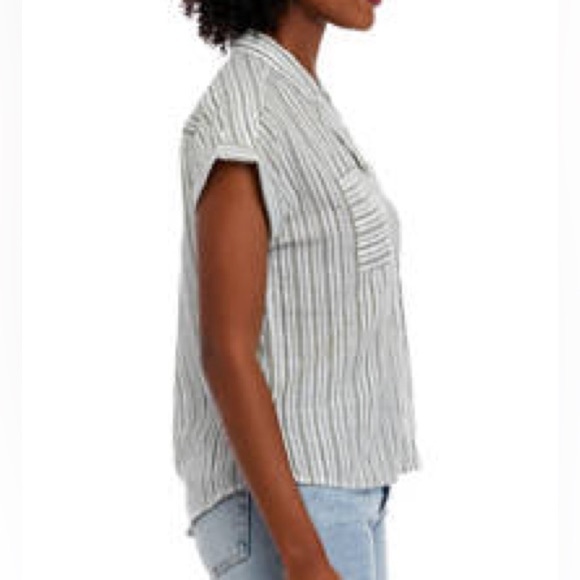 Wonderly Womens Popover Olive Stripes Specks Of Black Dolman Sleeve Top - Picture 3 of 5